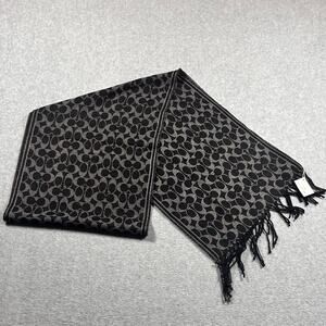 Coach Signature Jacquard Reversible Scarf Charcoal Gray NWT